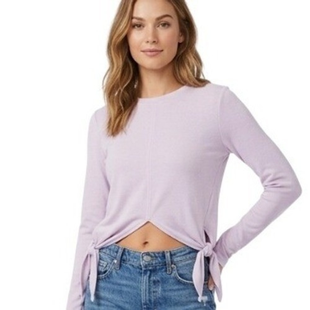 Athleta Top Women Small Light Purple Tie Front Long Sleeve 515556-00 Athleisure